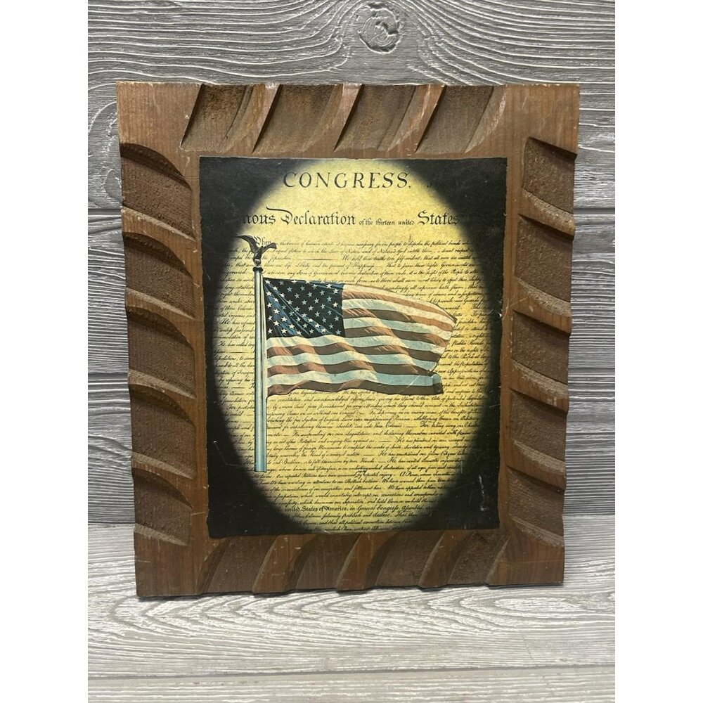 Vintage Declaration of Independence Wooden Plaque Primitive Sign Decoupage USA